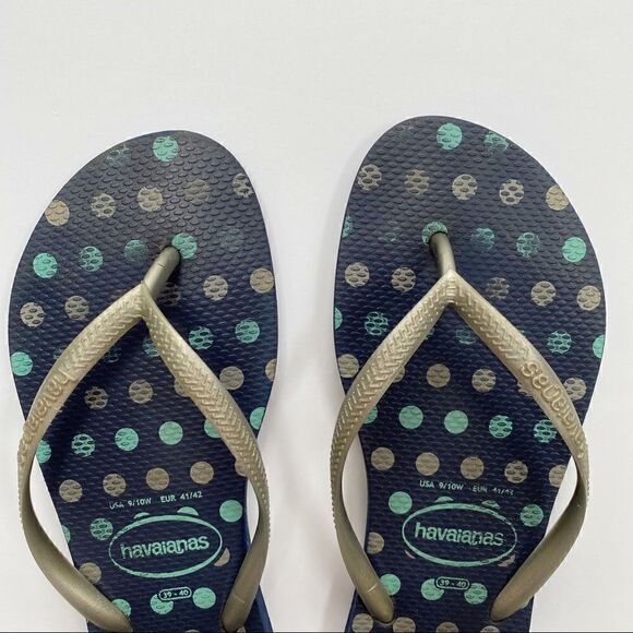 Havaianas Flip Flops Navy Blue Silver Polkadot Women’s 9 - Picture 2 of 8